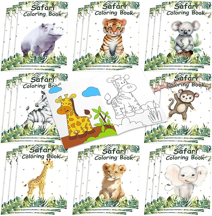 Honoson 24 Pcs Kids Coloring Books Animals Truck Coloring Books Bulk Jungle Animals Party Favors Mini DIY Art Drawing Pages for Birthday Gifts Classroom Jungle Party Supplies(Watercolor Style)