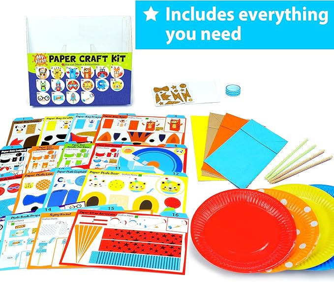 KRAFUN My First Safari Animal Paper Craft Kit, 18 DIY Arts and Crafts Zoo Animal, Organized Craft Activities Supplies Box Assembling Creative Toys for Toddlers, Boys, Girls 3-8 Years Old