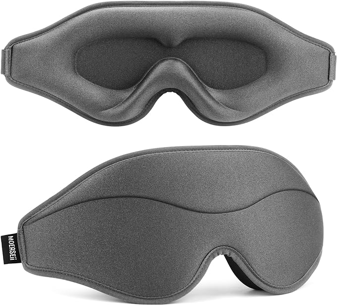 MOEASEii Sleep Mask - Total Blackout 3D Sleeping Mask, Super Lightweight & Silky Soft Eye Mask for Sleeping, Fully Adjustable Fit for Home, Office, Traveling, Meditation, Yoga, Gray