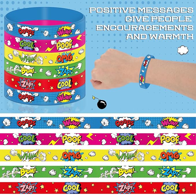 30 Pcs Hero Party Favor Silicone Bracelets Piñata Fillers for Kids Classroom Prizes Carnival Goodie Bag Stuffers Goodie Rewards Hero Theme Birthday Party Supplies Decorations Gifts