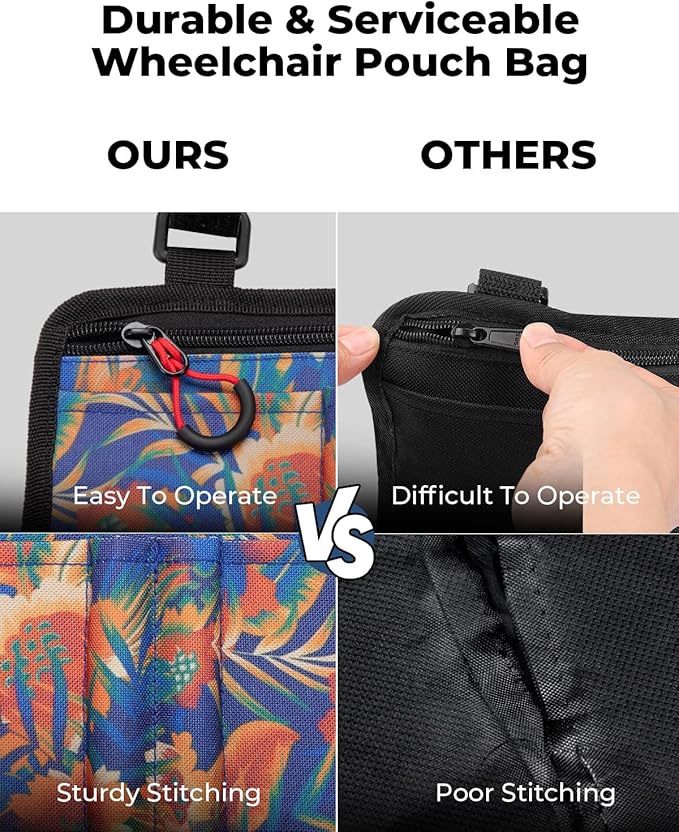 JOYTUTUS Walker Side Bag, Wheelchair Armrest Storage Pouch with Cup Holder, Wheelchair Accessories for Seniors, Walker Bag Cup Holder for Walker, Rollator, Electric Scooter or Wheelchair Orange