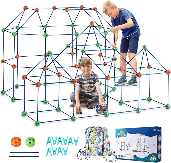 VEVOR Fort Building Kit for Kids, 180PCS STEM Building Toys, Educational Gift for 4 5 6 7 8+ Year Old Boys & Girls, Indoor Outdoor Play Tent Builder Set Construction Toys with 120 Rods and 60 Balls