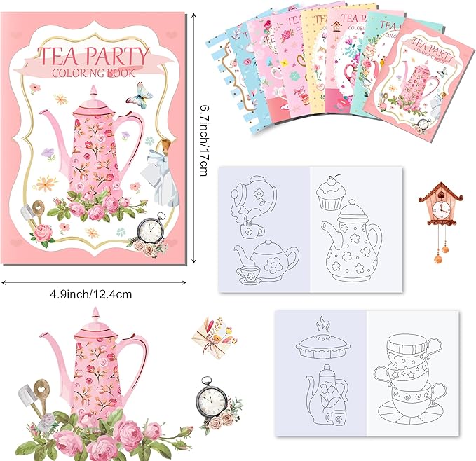 littkeef cliaet 16 Pcs Tea Party Coloring Books Tea Party Party Favors Bunnies Bulk Mini Coloring Books Bulk for Kids DIY Art Drawing Activity Book Set for Tea Party Themed Birthday Party Supplies