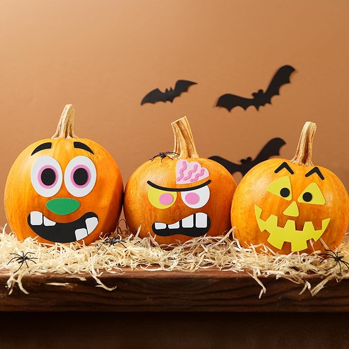 JOYIN 16 Packs Halloween Pumpkin Stickers Foam Craft Kit, Halloween Party Favors for Kids, Party Supplies Arts Activities, Pumpkin Decorating Stickers, Jack O Lantern Face Sticker School Games Gifts