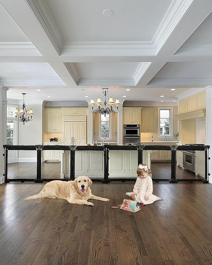 Extra Wide Baby Gate Playpen with Heat-Resistant Mesh,6 Panel Foldable Baby Fence,Indoor/Outdoor Safety Barrier,Dog Playpen & Fireplace Gate