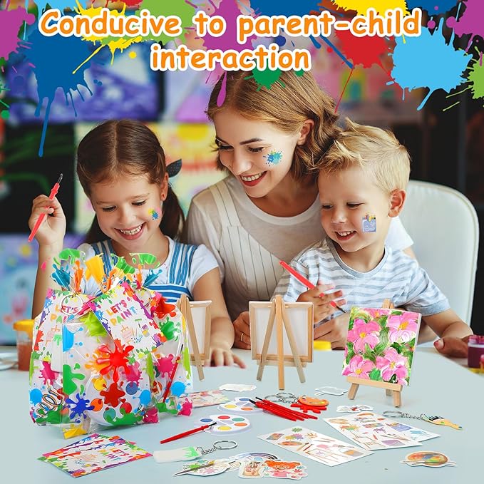 HyDren Paint Party Favors Include Mini Watercolor Paint Set Small Painting Canvas with Easel Palette Brush Paint Stickers Tattoo Sticker Keychain for Class Birthday Art Party(189 Pcs, Creative Style)
