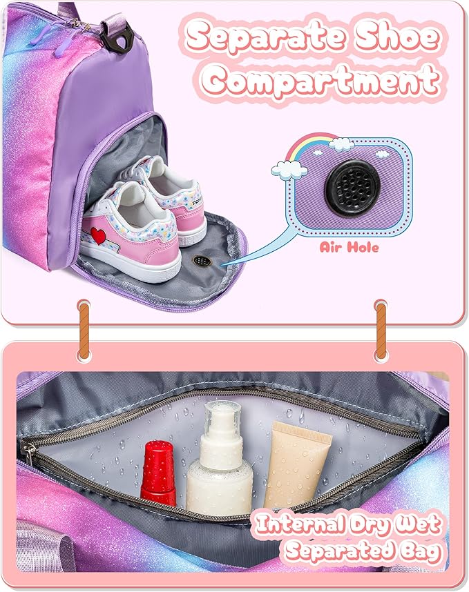 Teen Girls Birthday Gifts-Girl Gym Bag with Shoe Compartment, Kid Personalized Weekender Overnight Bags, Initial Travel Tote with Makeup Pouch, Birthday Gift for Sister Daughter (Letter J)