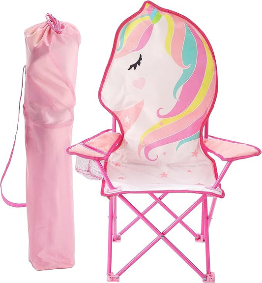 Heritage Kids Figural Unicorn Folding Kids Indoor Outdoor Beach Camp Chair with Portable Carry Case, Ages 6+