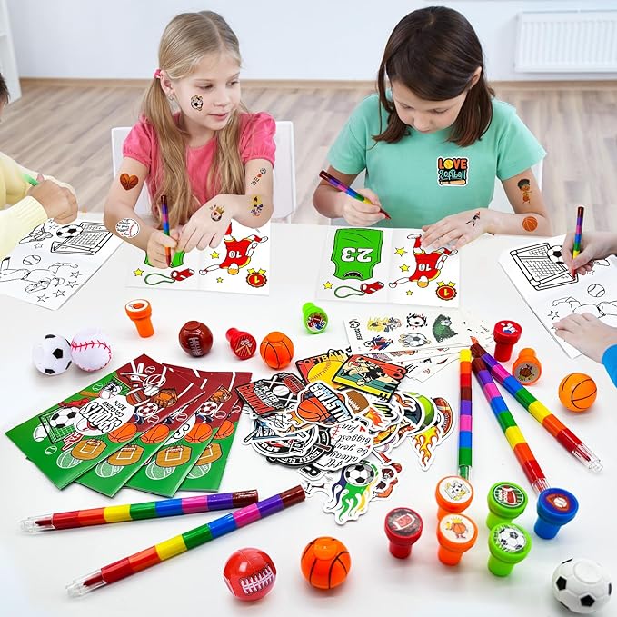 Cinrobiye 72 Pieces Sports Party Favors，Sports Goodie Bags Fillers ，Sports Coloring Book with Crayons，Ball birthday Party Supplies，Sports Games Class Prizes Gift for Classroom Sports School Party