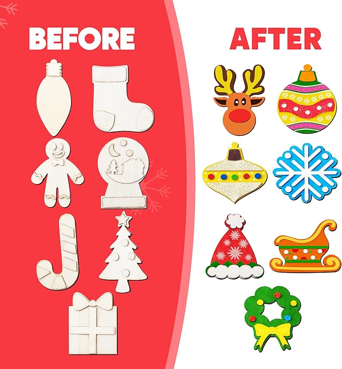 JOYIN 14 Christmas Wooden Magnet Creativity Arts & Crafts Painting Kit Decorate Your Own for Kids Paint Gift, Birthday Parties and Family Crafts, Holiday Stuffers(Age 8+)