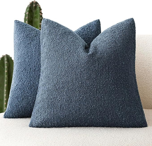 Foindtower Pack of 2, Decorative Textured Boucle Throw Pillow Covers Accent Solid Pillow Cases Cozy Soft Couch Cushion Case for Chair Sofa Bedroom Living Room Home Decor 22x22 Inch Dark Blue