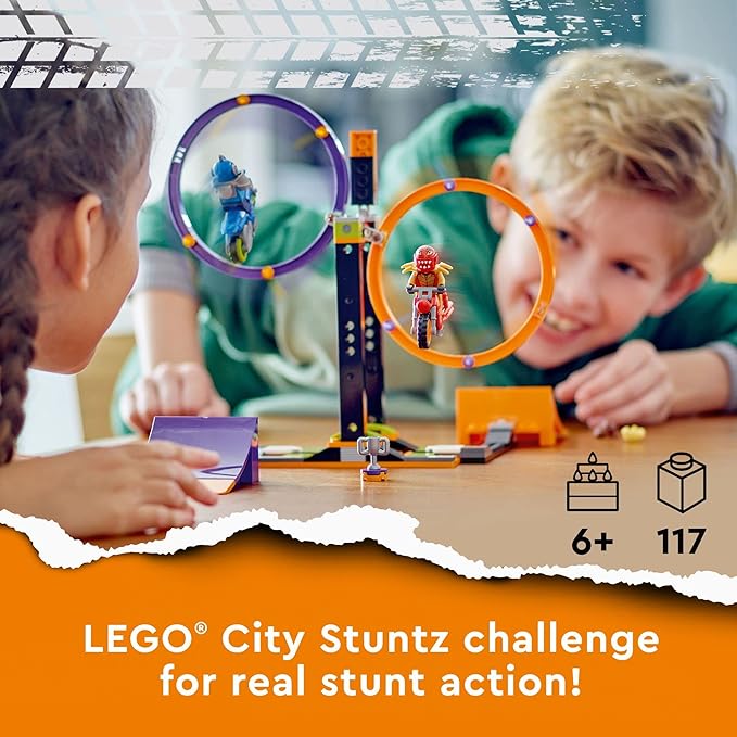 LEGO City Stuntz Spinning Stunt Challenge 60360-1 or 2 Player Tournaments with Flywheel-Powered Motorcycle Toys, Features 2 Minifigures and Ramps, Fun Gift Set Idea for Boys, Girls, or Kids Ages 6+