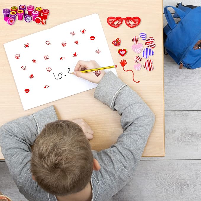 234 Pack Valentine's Day Party Favors Supplies Gift Exchage Cards Heart Glasses Bracelets Heart Stickers Stamper Sticky Hands Tattoo Bulk for Kids School Classroom Rewards Prizes Birthday Goodie Bags