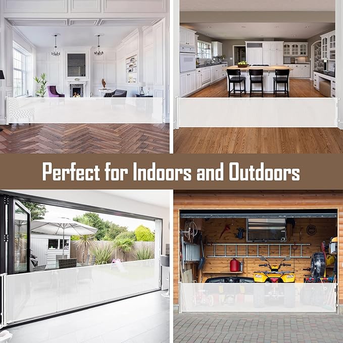 185 Inch Wide Retractable Baby Gates Outdoor Retractable Dog Gate Indoor Extra Long Baby Gate Retractable Pet Gate, Dog Gates for The House Extra Wide Baby Gate, Child Gates for Wide Openings, White