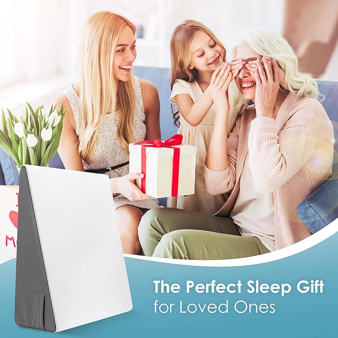 Wedge Pillow, 8 inch Bed Wedge Pillow for Sleeping & Resting, Cooling Memory Foam Incline Pillow for Adults Seniors, Back Support and Leg Elevation, Ideal for Couch, Bedroom & Living Room