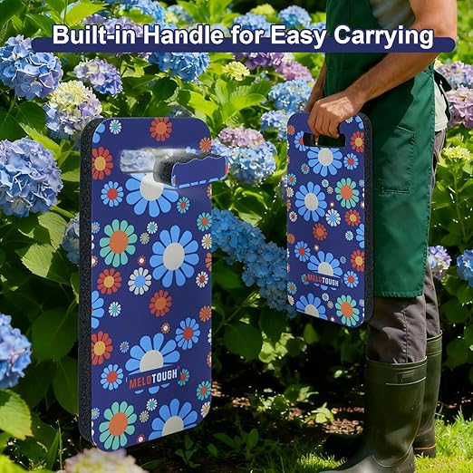 MELOTOUGH Garden Kneeling Pad, 1" Thick Soft NBR Foam Kneeling Pads for Gardening, Cleaning, Work - Lightweight & Comfortable, 15.75"x7.2" (Blue Flower)