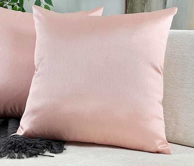 Aiking Home 20x20 Inches Faux Silk Square Throw Pillow Cover, Zipper Closure, Rose Pink (Set of 2)