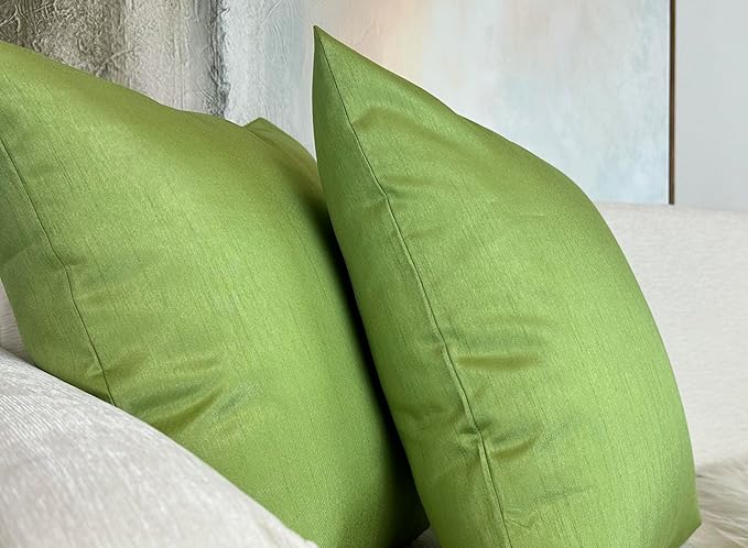 Aiking Home 20x20 Inches Faux Silk Square Throw Pillow Cover, Zipper Closure, Green (Set of 2)