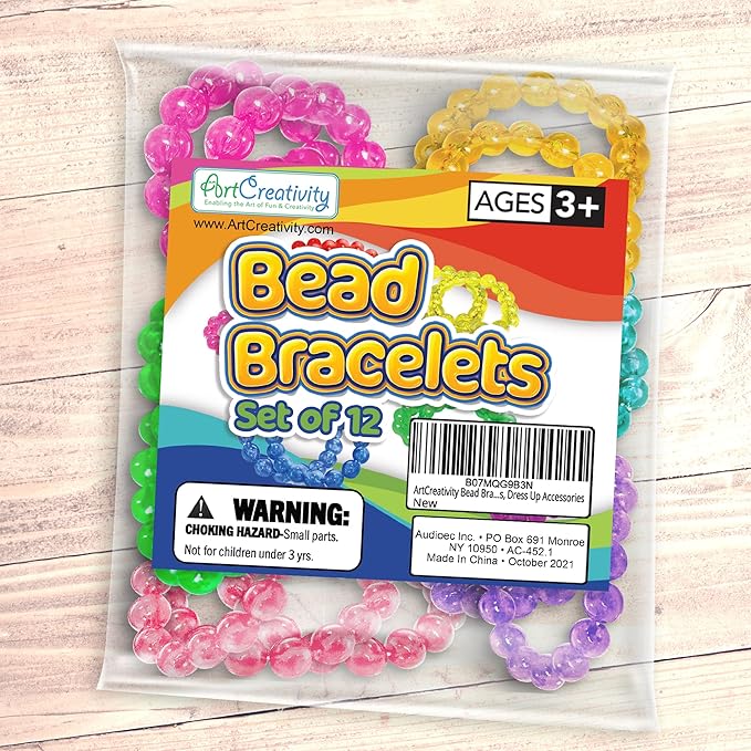 ArtCreativity Bead Bracelets for Kids- 12 Pack- Toy Jewelry Wristbands for Girls- Assorted Colors- Cute Birthday Favors, Party Decorations and Giveaways, Goody Bag Fillers, Dress Up Accessories