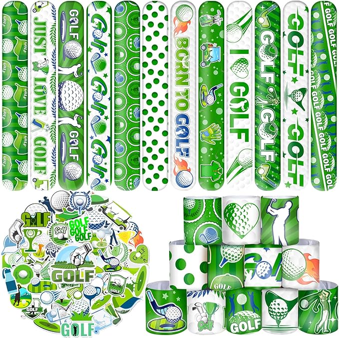 74 PCS Golf Party Favors, 50 PCS Golf Stickers 24 PCS Golf Slap Bracelets Golf Birthday Party Decorations Supplies for Kids Adults