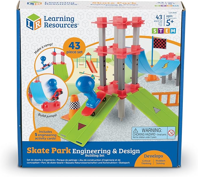 Learning Resources Skate Park Engineering & Design Building Set, Engineering Toy, STEM toy, Science for Kids, Fun Science Toy, 43 Pieces, Ages 5+