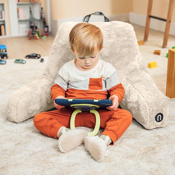 Nestl Fur Reading Pillow, Stylish Back Pillow for Bed Sitting Up, Faux Fur Bed Chair Pillow with Arms, Reading Pillows for Sitting in Bed Adult & Kids, Sit Up Back Support Pillow for Bed Rest - Linen