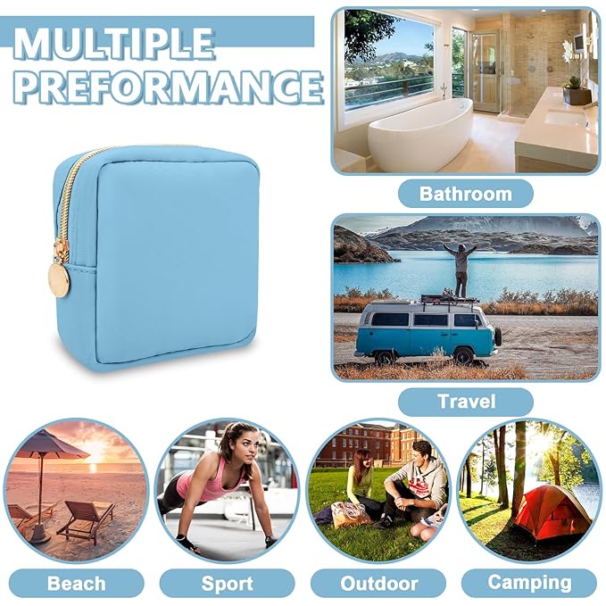 UIXIZQ Mini Makeup Pouch for Purse, Small Cosmetic Bag Pouch Nylon Travel Toiletry Organizers Bag for Women Girls, Cute Zipper Coin Purse Preppy Storage Purse for School Work(Mini-Periwinkle)