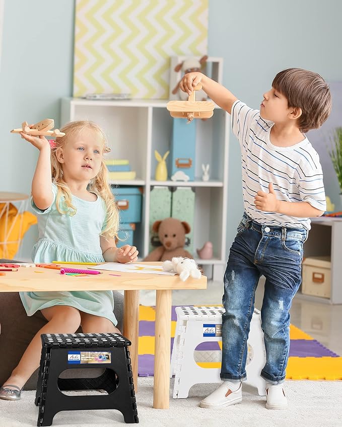 ACKO Folding Step Stool Foldable Step Stools for Kids and Adults 11 Inch Foot Stool Black Plastic Step Stool with Portable Handle Small Stool Hold up to 300lbs for Bathroom,Bedroom, Kitchen 1PC