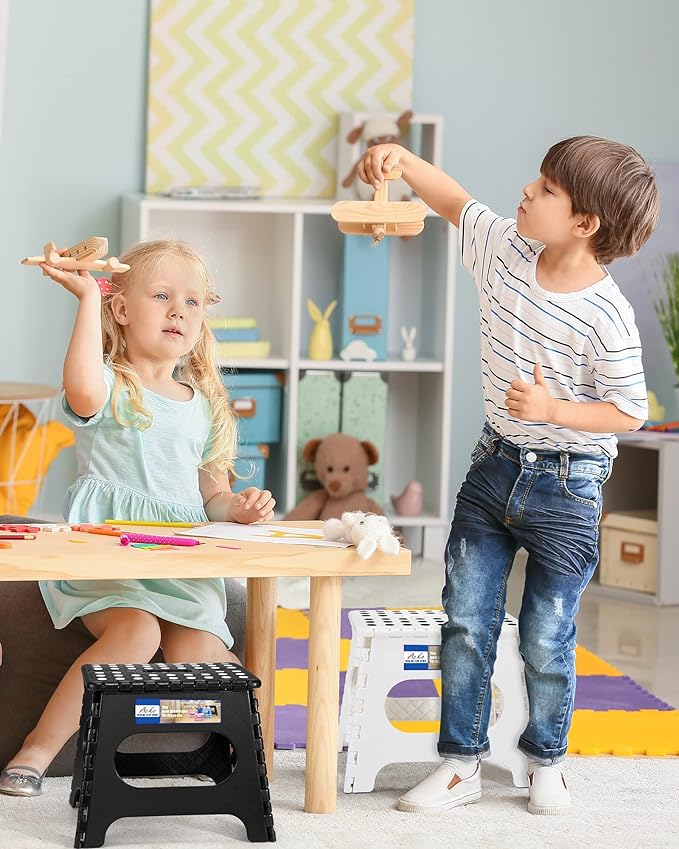 Acko 12pack 11 Inch Folding Step Stool Plastic Foldable Step Stools for Kids, Adults, Kitchen Small Collapsible Fold Up Stepping Stool Black