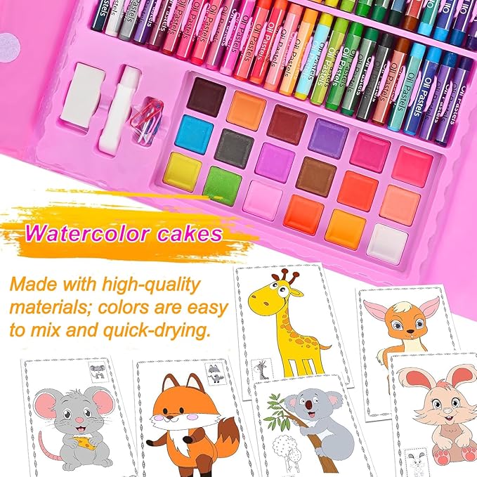 Art Supplies 297 Piece Drawing Art Kit Christmas Gifts for Girls Boys Kids Teens Gifts Coloring Art Set Case with Trifold Easel, Stickers, Coloring Book, Apron, Scissors, Origami Paper 40 Sheets