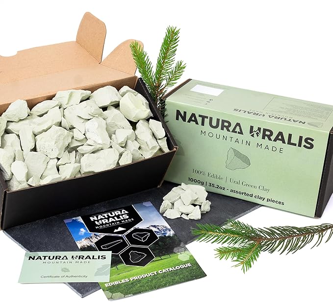 Ural Green Clay | 35oz of Natural Green Clay, Pastel to Verdant Green - Amazing Crunch, Satisfying Earthy, Velvety and Firm Texture, ASMR Sensation
