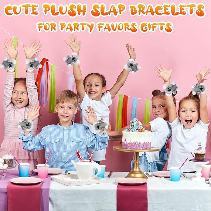 Lenwen 8 Pcs Stuffed Animal Slap Bracelets for Kids Plush Animals Slap Bracelets Bulk Cute Tiger Giraffe Turtle Koala Bracelets Wrist Animals for Girls Boys Valentine's Day Party