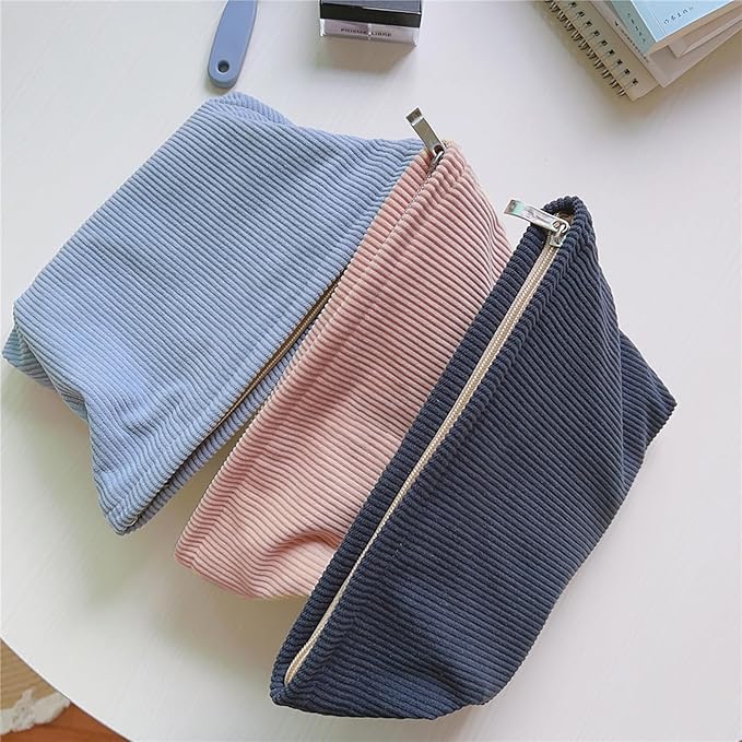 HAPPYHEIDI Large Corduroy Makeup Bag Compartment Cosmetic Toiletry Travel Accessory Pouch Purse Organizer, Soft Creamy Pink