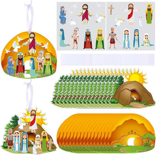 Civaner Make an Easter He Lives Sticker Scenes Religious Easter Stickers Craft Kit for Kids Resurrection Stickers Tree Ornaments Office Christian Jesus Stickers He is Risen Hanging DIY Art(32 Sets)