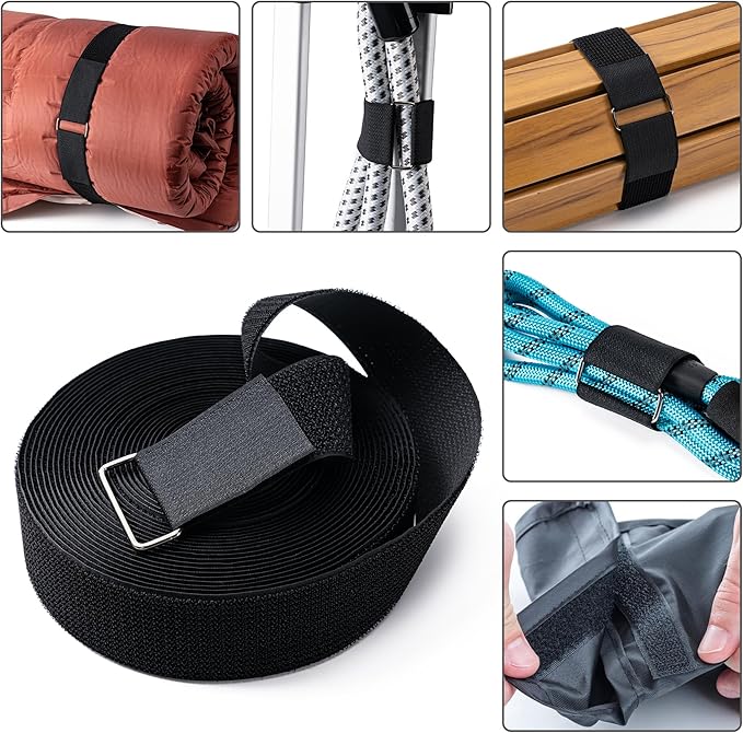 2" x32Ft Hook and Loop Straps Cinch Straps Heavy Duty with 25 Metal Buckles, Adjustable Fastening Cable Straps, Free Cut Length, Reusable Nylon Cable Ties for Organizer or Storage, 2 inch Wide Black