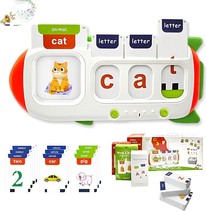 Talking Flash Cards for Toddlers 2 3 4 5 6 7 8,Sight Words Sensory Montessori Learning Toys with Autism,CVC Word Spelling & Talking ABC Flash Card for Kids,for Preschool Boys Girls