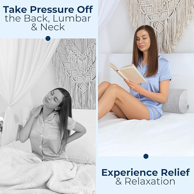 5 STARS UNITED Knee Pillow for Back Sleeping – Cooling Cover - Memory Foam Cushion for Sciatica Pain Relief – Under Leg Support for Sleeping on Back – Half Moon Bolster for Bed, Arctic Gray