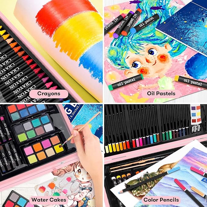 iBayam Christmas| Birthday Gifts for Kids Teen Girls Trendy Stuff 6-16 Year Old, 150-Pack Art Set Kits with 2 Sketch Pads, Coloring Book, Stocking Stuffers for Teens Girls, Cute Cool Fun Crafts Gifts