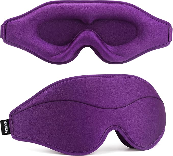 MOEASEii Sleep Mask - Total Blackout 3D Sleeping Mask, Super Lightweight & Silky Soft Eye Mask for Sleeping, Fully Adjustable Fit for Home, Office, Traveling, Meditation, Yoga, Purple