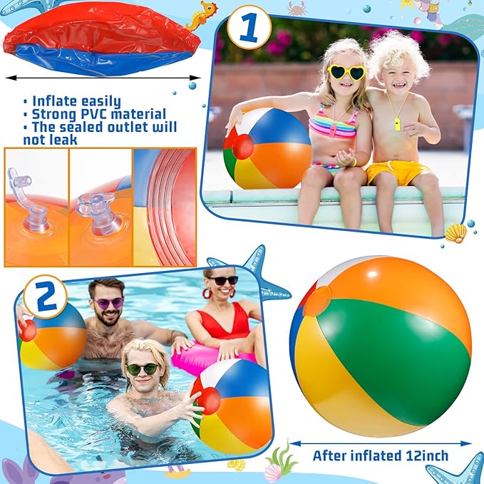 96 Pcs Pool Party Favors Inflatable Beach Balls Mini Bubbles Wand Whistle Kids Sunglasses Bulk Drinking Straws Water Gun Bracelets Goodie Bag Stuffers Summer Birthday Party Supplies Decorations Gifts