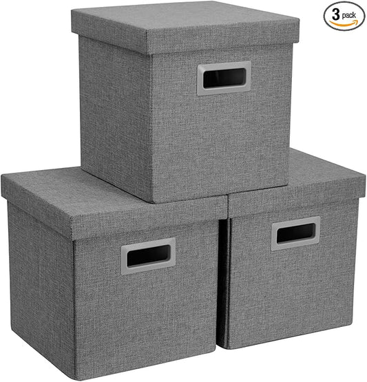 DECOMOMO Heavy Duty Cube Storage Bins, Fabric Storage Cubes, 3X Tougher Storage Basket with Lids (Charcoal Grey, 11 inch Cube)