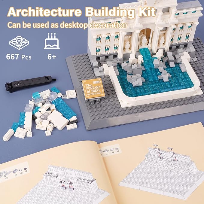 Oichy Trevi Fountain Building Blocks Set, 667 PCS Famous Architecture Model Building Kits, Collection Trevi Fountain Model Building Blocks for Adults and Kids