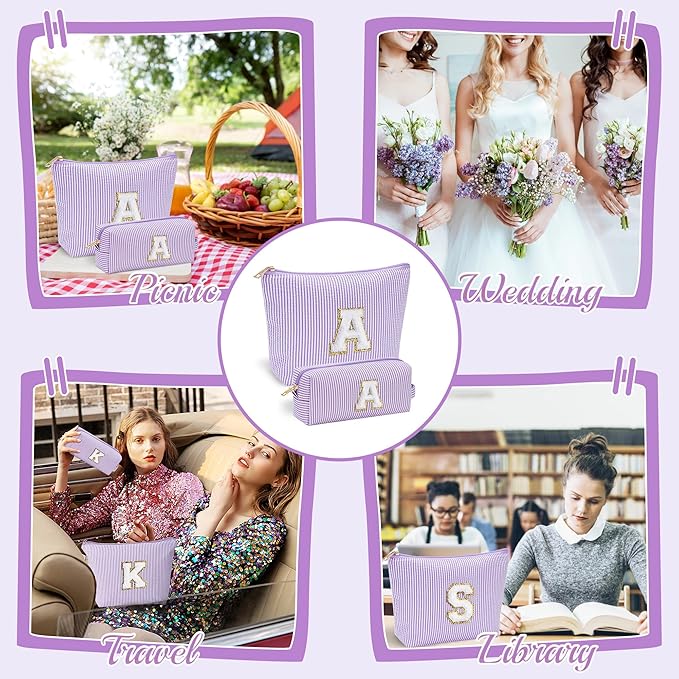 YOOLIFE Valentines Day Gifts for Women Kids Teen Girls - Monogram Makeup Bag Cosmetic Bags Travel Toiletry Bag | Makeup Bags for Girls Teen Girl Friend Sister Wife Girlfriend Daughter Purple A