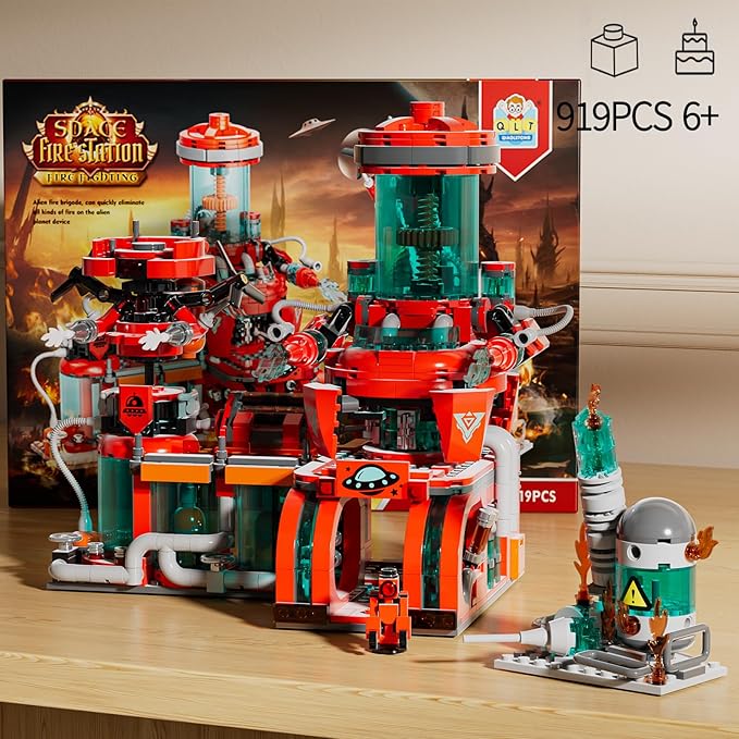 Space Fire Station Builidng Set Compatible with Lego City Fire Station, 919 Pcs with Firefighting Robot Building Toy Set for Adult &14+ Kids