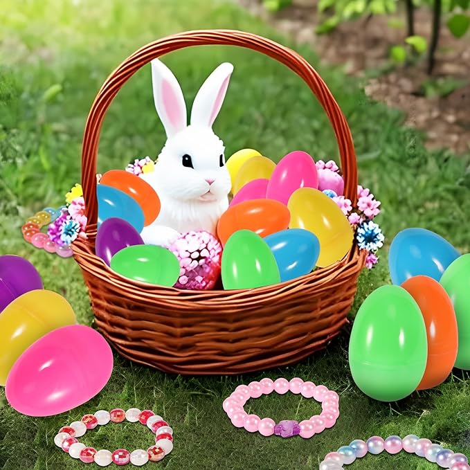 24 PCS Easter Eggs Prefilled with Bracelets, Easter Kids Basket Stuffer, Pre Plastic Easter Eggs Stuffers Easter Toys for Easter Eggs Hunt Game, Girls Easter Party Favor, Classroom Prize Supplies