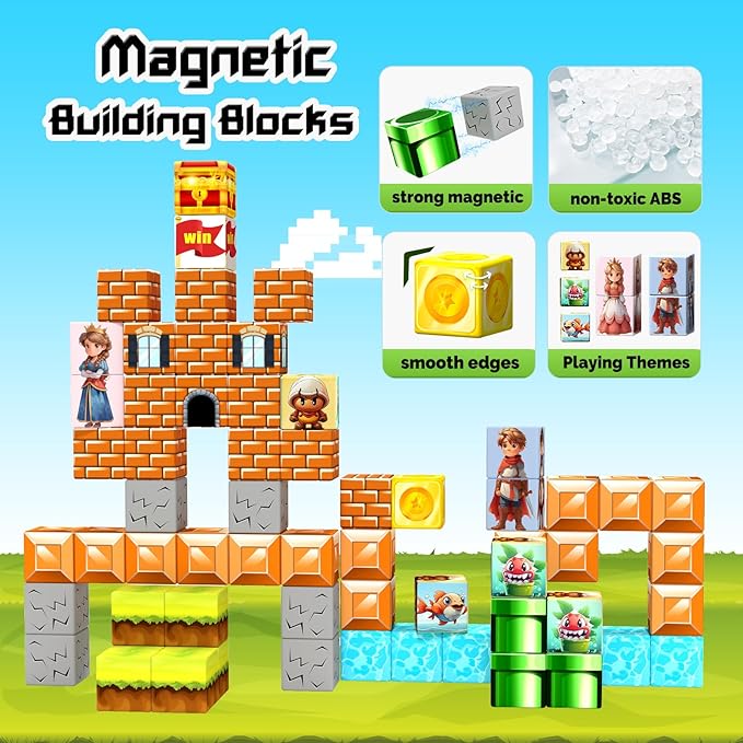 Magnetic Blocks-Building Toys Games Elements,Magnet Toys for Boys & Girls Ages 3-5 5-7 6-8,Creative Montessori Sensory Toys,Fun Birthday Gift for 3+ Years Old
