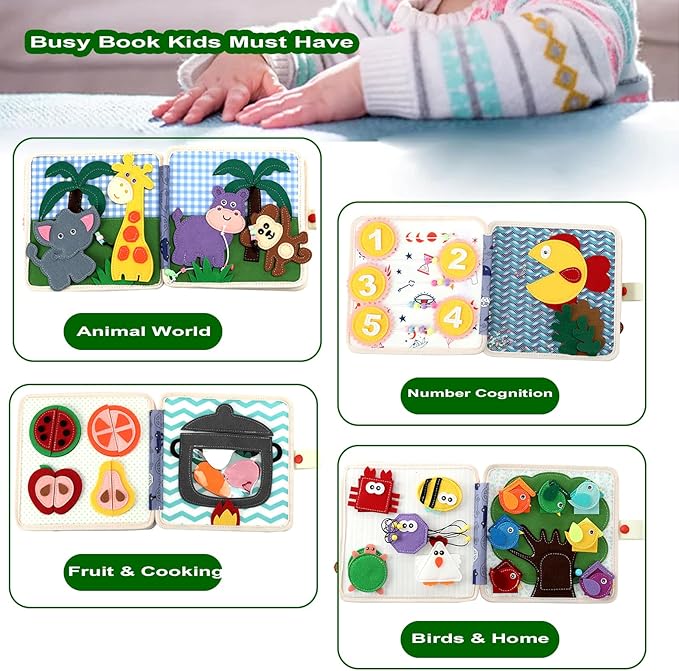 Hora de Lima Animal Busy Book for Toddlers Montessori Toys Quiet Activity Busy Board for Birthday Gift Travel Preschool Educational Sensory Learning Storytelling Games