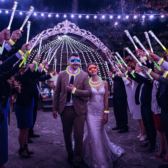 238 PCS Glow in the Dark Party Supplies, 24 PCS Glow Fiber Optic Wands, 14 PCS LED Glasses and 100 PCS Glow Sticks, 100 PCS Connectors, New Year Party Favors for Concert, Raves Birthday