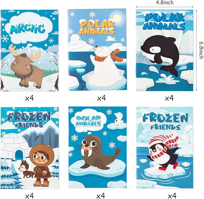 24Pcs Polar Animals Coloring Books Winter Theme DIY Art Booklet Drawing Pattern Including Arctic Bear Penguin Birthday Party Favors Gifts Home Classroom Activity Supplies for Kids Age 4-8