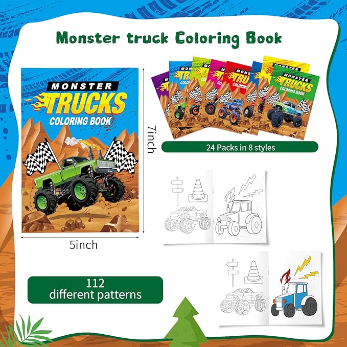 Honoson 24 Pcs Kids Coloring Books Animals Truck Coloring Books Bulk Jungle Animals Party Favors Mini DIY Art Drawing Book for Birthday Gifts Classroom Jungle Party Supplies (Truck Style)